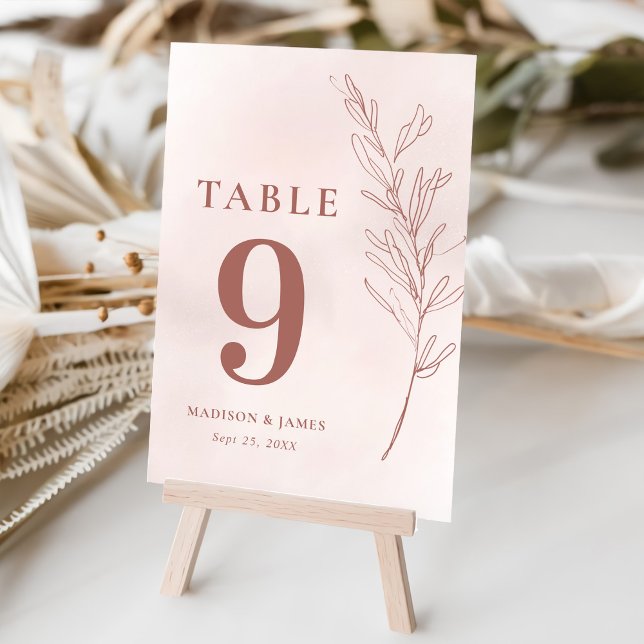Minimal Löv Boho Rosa Elegant bröllop Bordsnummer (Skapare uppladdad)