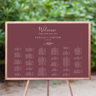Minimal Löv Burgundy Alfabetiskt sittningsschema Poster