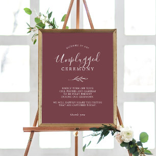 Minimal Löv   Burgundy Ceremony-skylt utan pluggni Poster