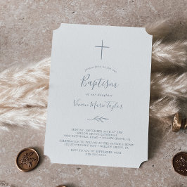 Minimal Löv | Dusty Blue Baptism Inbjudningar