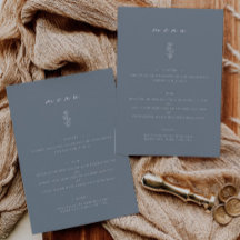 Minimal Löv Dusty Blue Bröllop-innerplatta meny fö