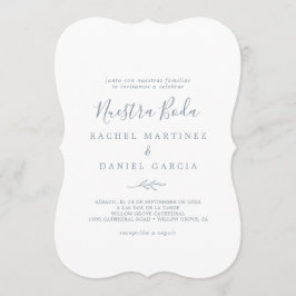 Minimal Löv | Dusty Blue Spain Nuestra Boda Inbjudningar