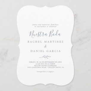 Minimal Löv   Dusty Blue Spain Nuestra Boda Inbjudningar