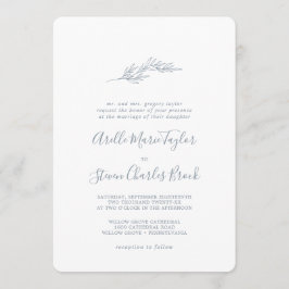 Minimal Löv | Dusty Blue Traditional Bröllop Inbjudningar