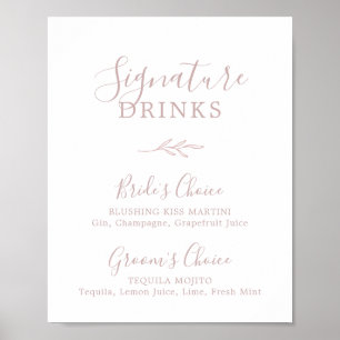 Minimal Löv Dusty Ro Namnteckning Drinks Sign Poster