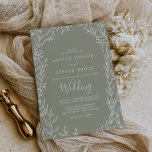 Minimal Löv | Försäljning Grönt Bröllop Inbjudningar<br><div class="desc">Det här minsta bröllopskortet för grönt i löv är perfekt för en boho bröllop. Utformningen har en enkel grey löv silhuett i en dammig grönt färg med minimalistisk bergsboho stil.</div>