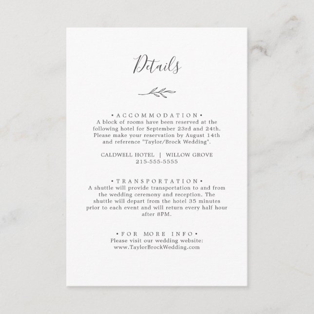 Minimal Löv | Grått--informationskort för Mörk Tilläggskort (Framsida)