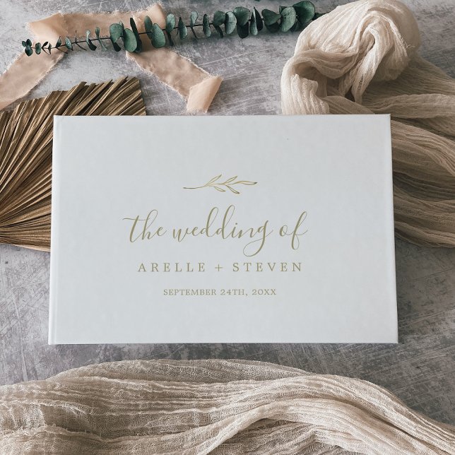 Minimal Löv | Guld Monogram Bröllop tillbaka Gästböcker (Skapare uppladdad)