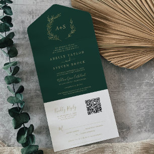 Minimal Löv Guld och Emerald QR-koden Bröllop