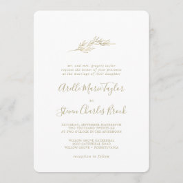 Minimal Löv | Guld Traditionellt Bröllop Inbjudningar