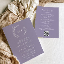 Minimal Löv | Händelser i Lavender Helg Bröllop Inbjudningar