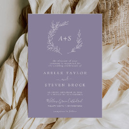 Minimal Löv | Lavender Formell Monogram Bröllop Inbjudningar