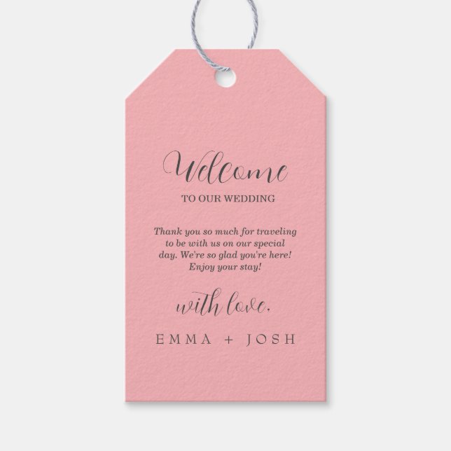 Minimal Löv | Ljust rosa formellt monogram Bröllop Presentetikett (Framsidan)