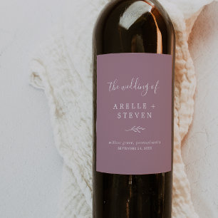 Minimal Löv Mauve Bröllop Vin-etikett Vinflaska Etikett