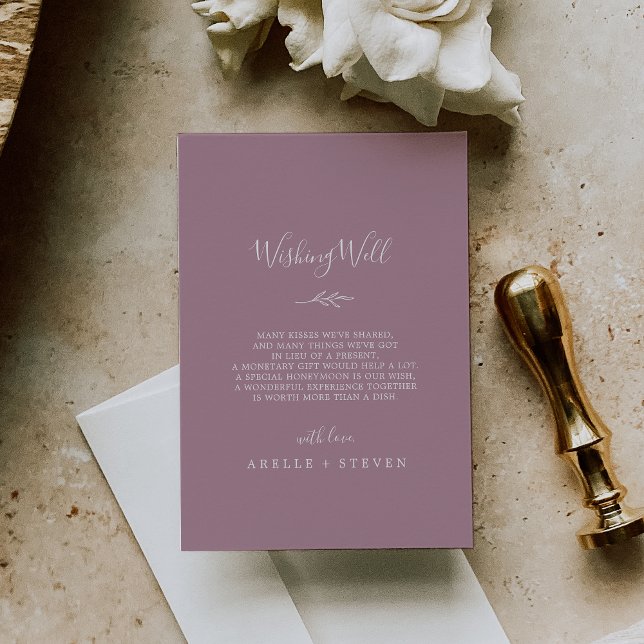 Minimal Löv | Mauve Bröllop Wishing well Tilläggskort (Skapare uppladdad)