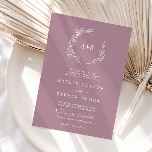 Minimal Löv   Mauve Formal Monogram Bröllop Inbjudningar