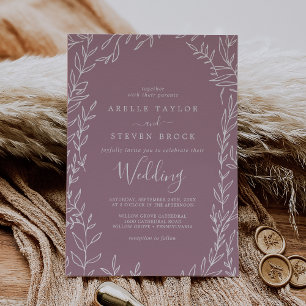Minimal Löv   Mauve Wedding Investigation Inbjudningar