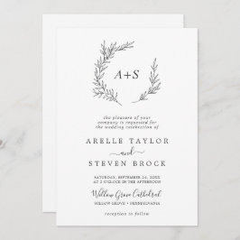 Minimal Löv | Mörk Grått allt i ett Bröllop Inbjudningar