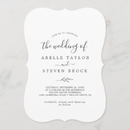 Minimal Löv | Mörk Grått Monogram Bakåt Bröllop Inbjudningar