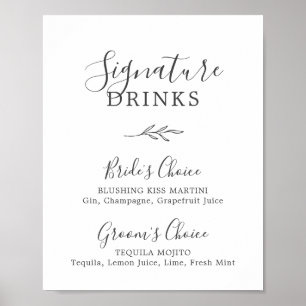 Minimal Löv   Mörk Grått Namnteckning Drinks-tecke Poster