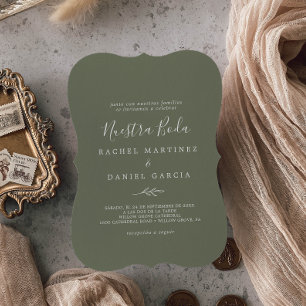 Minimal Löv Mörk grönt spanska Nuestra Boda Inbjudningar