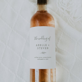 Minimal Löv | Oliv grönt Bröllop Vin-etikett Vinflaska Etikett