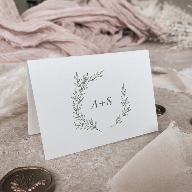 Minimal Löv | Oliv grönt Monogram Bröllop Tack Kort (Skapare uppladdad)