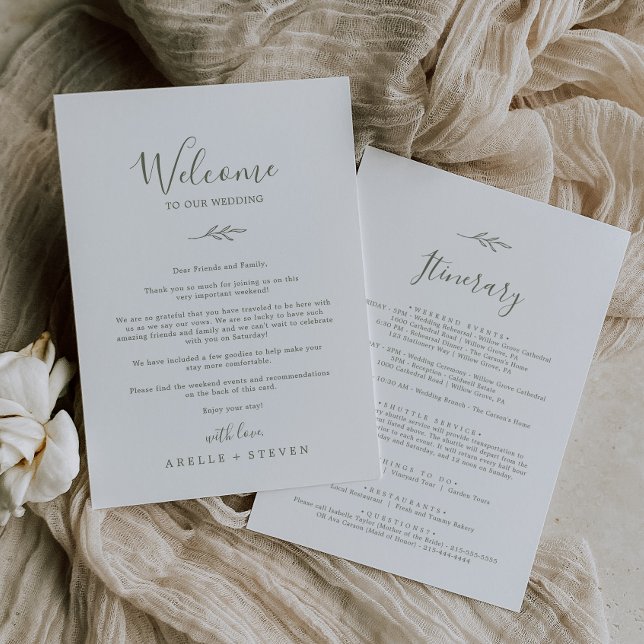 Minimal Löv | Olive Welcome Brev & Itinerary (Skapare uppladdad)