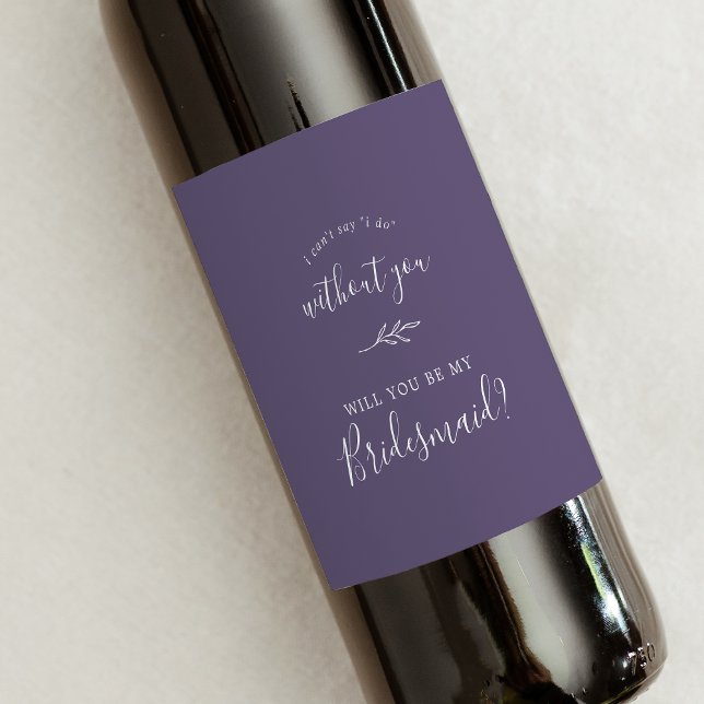 Minimal Löv | Plum Lila Bridesmaid Frieri Vinflaska Etikett (Skapare uppladdad)