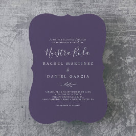 Minimal Löv | Plum Lila Spain Nuestra Boda Inbjudningar