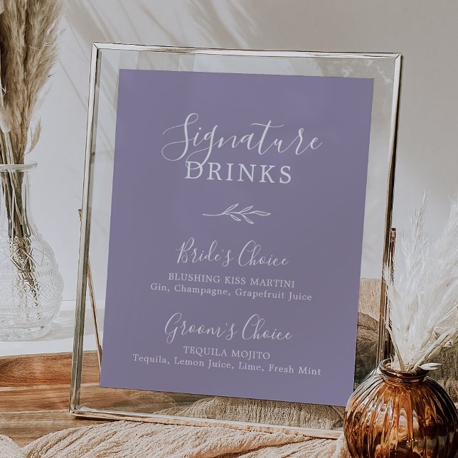 Minimal Löv | Poster Namnteckning drycker i lavend (Skapare uppladdad)