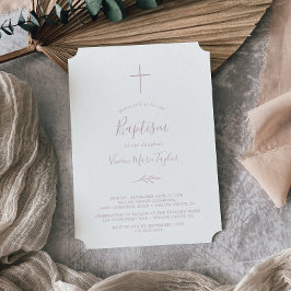 Minimal Löv |  Rosa Baptism Inbjudningar