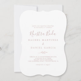 Minimal Löv |  Rosa Spanska Nuestra Boda Inbjudningar
