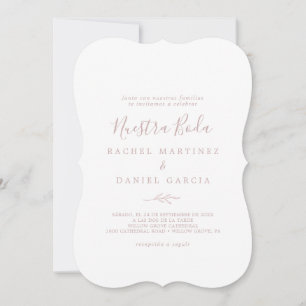 Minimal Löv Rosa Spanska Nuestra Boda Inbjudningar