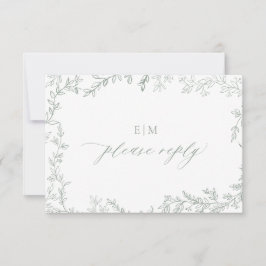 Minimal Löv Sage Grönt Elegant Monogram Bröllop OSA Kort