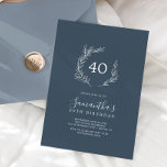 Minimal Löv | Skivblått 40:e födelsedagen Inbjudningar<br><div class="desc">Denna minimala inbjudan till löv-skifferblått 40-årsdag är perfekt för ett elegant födelsedagsfest. Utformningen har en enkel grey silhouette i en mörk grått-blå med klassiskt minimalistiskt stil.</div>
