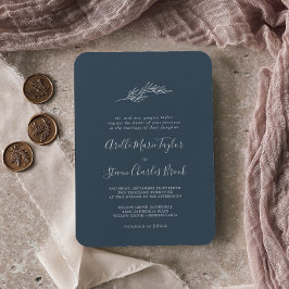 Minimal Löv | Slate Blue Traditional Bröllop Inbjudningar