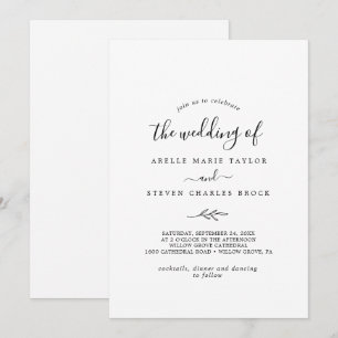 Minimal Löv   Svartvit Bröllop Inbjudningar