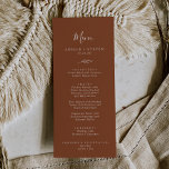 Minimal Löv | Terracotta Bröllop Dinner Menu Meny<br><div class="desc">Det minsta menykortet för löv-terracotta bröllop-middagen är perfekt för en boho bröllop. Utformningen har en ren grön silhuett från löv i jordens brinnande orange med minimalistisk ökenbohemian stil. Den här menyn kan användas för bröllopsmottagning,  repetitionsmiddag eller vad som helst.</div>