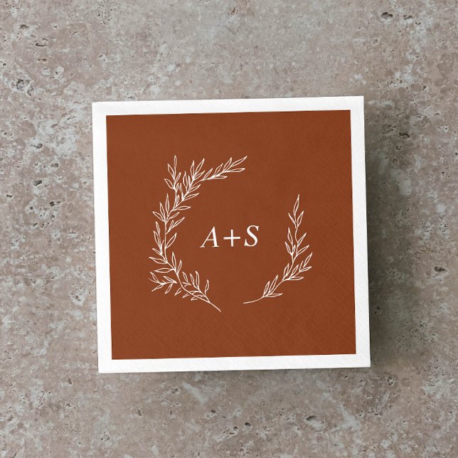 Minimal Löv | Terracotta Monogram Bröllop Napkins Pappersservett (Skapare uppladdad)