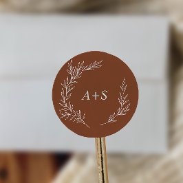 Minimal Löv | Terracotta Monogram Kuvertförsegling Runt Klistermärke