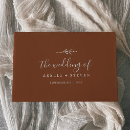 Minimal Löv | Terracotta Monogram tillbaka Bröllop Gästböcker