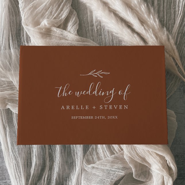 Minimal Löv | Terracotta Monogram tillbaka Bröllop Gästböcker (Skapare uppladdad)