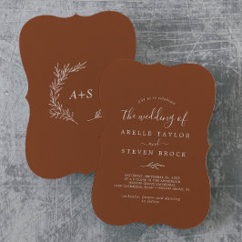 Minimal Löv | Terracotta Monogram tillbaka Bröllop Inbjudningar