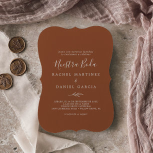 Minimal Löv   Terracotta Spain Nuestra Boda Inbjudningar