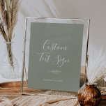 Minimal Löv | Texttecken för Sage Grönt Anpassning Poster<br><div class="desc">Det minsta texttecknet i grönten för löv är perfekt för en boho bröllop. Utformningen har en enkel grey löv silhuett i en dammig grönt färg med minimalistisk bergsboho stil. Anpassa ordalydelsen till att säga vad du vill! Det här tecknet kan användas för kort och gåvor, gäst bok, bröllop hashtag, favoriter,...</div>