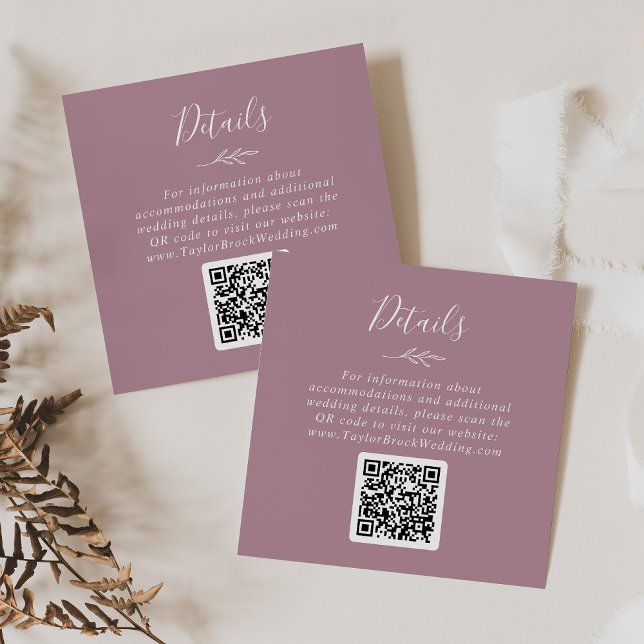 Minimal Löv | Uppgifter om Mauve QR-koden Bröllop Tilläggskort (Skapare uppladdad)