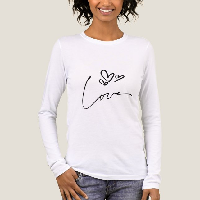 Minimal Love Line Art Long Sleeve Shirt for Women T (Framsida)