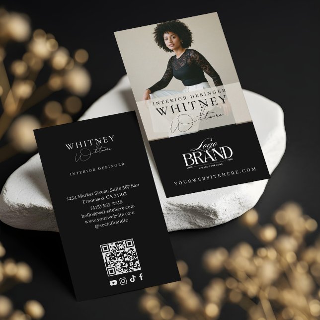 Minimal Luxury Black Interior Designer Photo Logo Visitkort (Minimal Luxury Black Interior Designer Photo Logo Business Card)