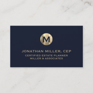 Minimal luxury Blue Guld Initial Visitkort